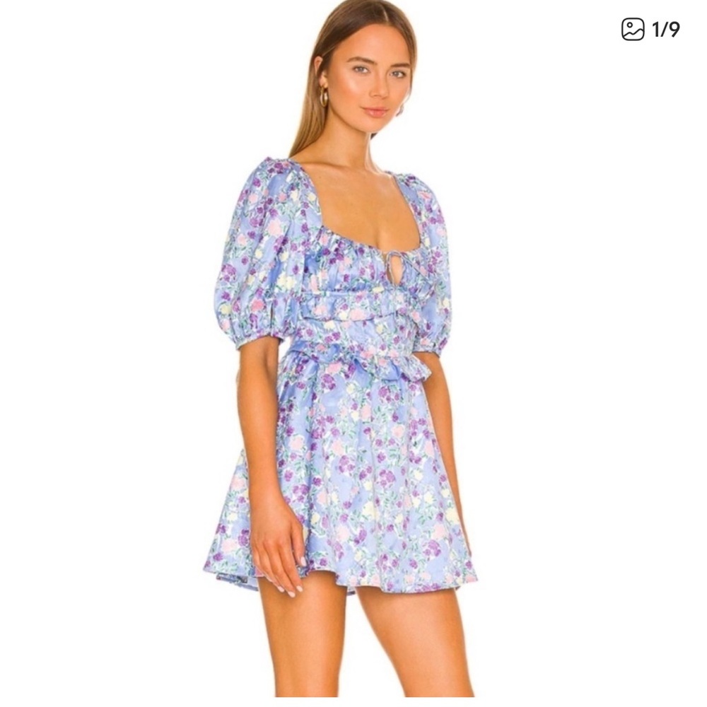 For Love & Lemons Charlene Puff Sleeve Mini Dress Sz Large